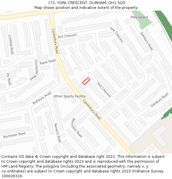 172, YORK CRESCENT, DURHAM, DH1 5QS: Location map and indicative extent of plot