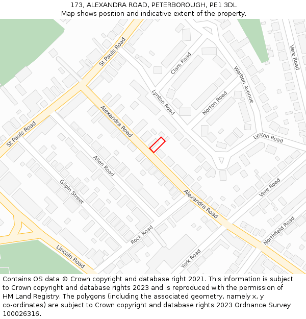 173, ALEXANDRA ROAD, PETERBOROUGH, PE1 3DL: Location map and indicative extent of plot