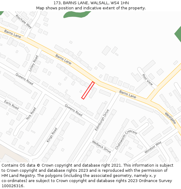 173, BARNS LANE, WALSALL, WS4 1HN: Location map and indicative extent of plot