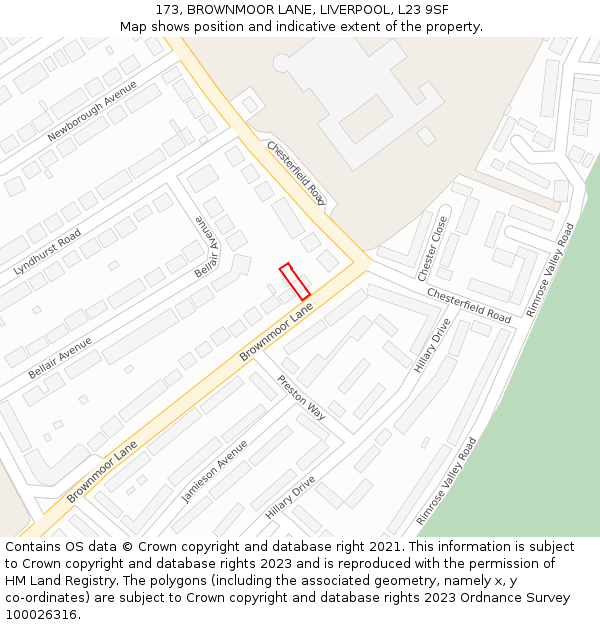 173, BROWNMOOR LANE, LIVERPOOL, L23 9SF: Location map and indicative extent of plot