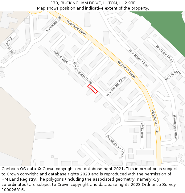 173, BUCKINGHAM DRIVE, LUTON, LU2 9RE: Location map and indicative extent of plot