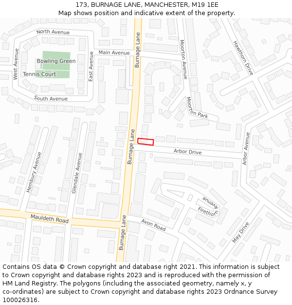 173, BURNAGE LANE, MANCHESTER, M19 1EE: Location map and indicative extent of plot