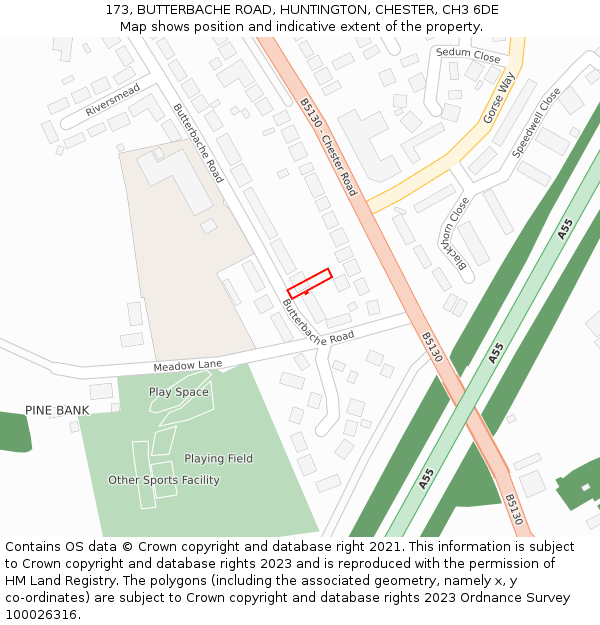 173, BUTTERBACHE ROAD, HUNTINGTON, CHESTER, CH3 6DE: Location map and indicative extent of plot