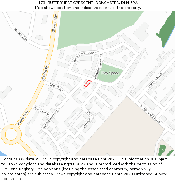 173, BUTTERMERE CRESCENT, DONCASTER, DN4 5PA: Location map and indicative extent of plot