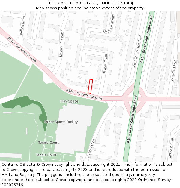 173, CARTERHATCH LANE, ENFIELD, EN1 4BJ: Location map and indicative extent of plot