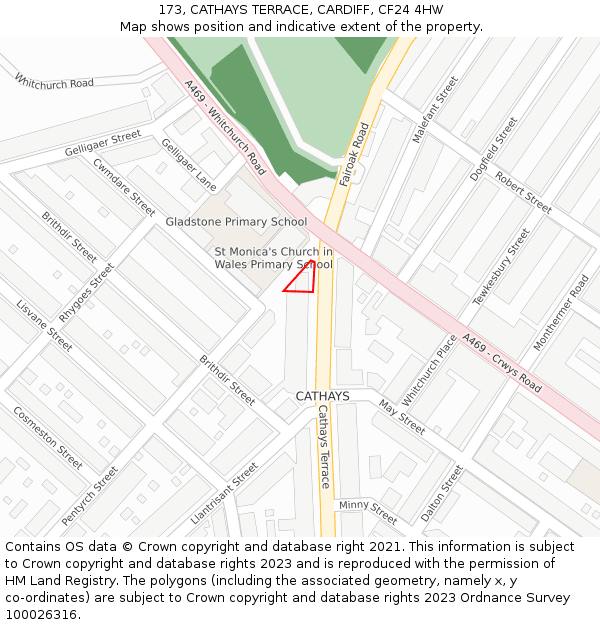 173, CATHAYS TERRACE, CARDIFF, CF24 4HW: Location map and indicative extent of plot
