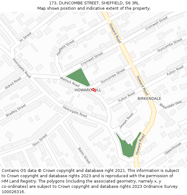 173, DUNCOMBE STREET, SHEFFIELD, S6 3RL: Location map and indicative extent of plot