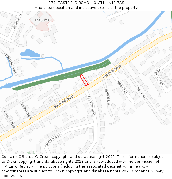 173, EASTFIELD ROAD, LOUTH, LN11 7AS: Location map and indicative extent of plot