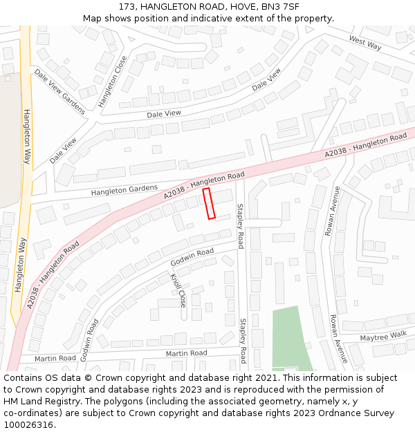 173, HANGLETON ROAD, HOVE, BN3 7SF: Location map and indicative extent of plot