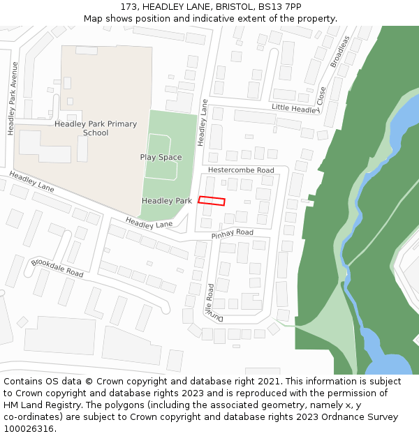 173, HEADLEY LANE, BRISTOL, BS13 7PP: Location map and indicative extent of plot