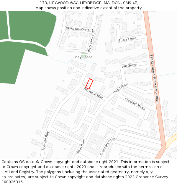 173, HEYWOOD WAY, HEYBRIDGE, MALDON, CM9 4BJ: Location map and indicative extent of plot