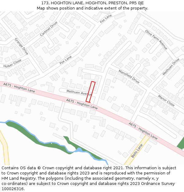 173, HOGHTON LANE, HOGHTON, PRESTON, PR5 0JE: Location map and indicative extent of plot