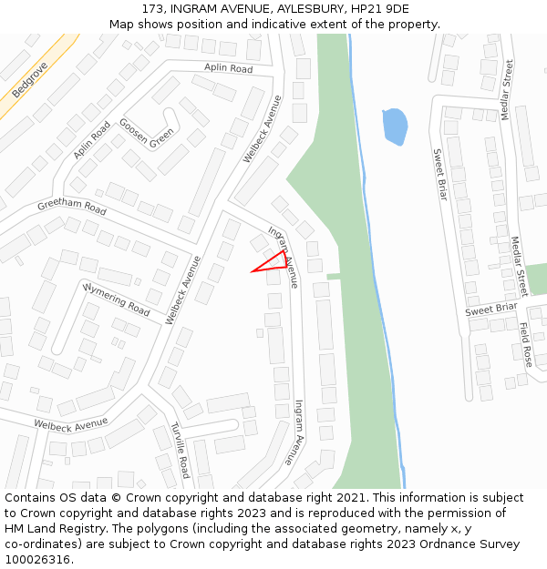 173, INGRAM AVENUE, AYLESBURY, HP21 9DE: Location map and indicative extent of plot