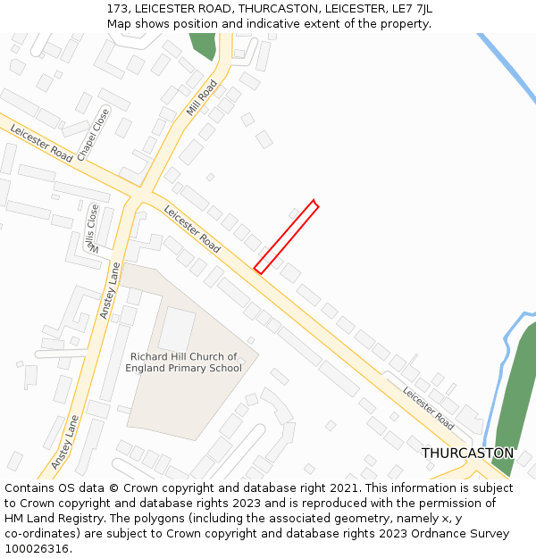 173, LEICESTER ROAD, THURCASTON, LEICESTER, LE7 7JL: Location map and indicative extent of plot