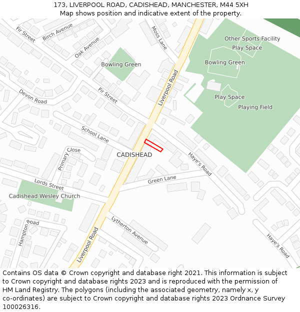 173, LIVERPOOL ROAD, CADISHEAD, MANCHESTER, M44 5XH: Location map and indicative extent of plot