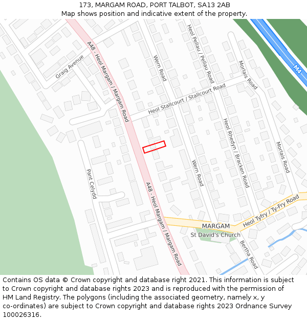 173, MARGAM ROAD, PORT TALBOT, SA13 2AB: Location map and indicative extent of plot