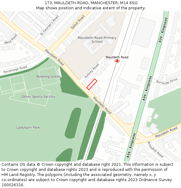 173, MAULDETH ROAD, MANCHESTER, M14 6SG: Location map and indicative extent of plot