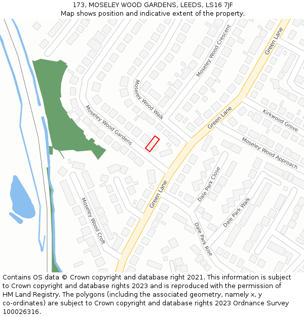173, MOSELEY WOOD GARDENS, LEEDS, LS16 7JF: Location map and indicative extent of plot