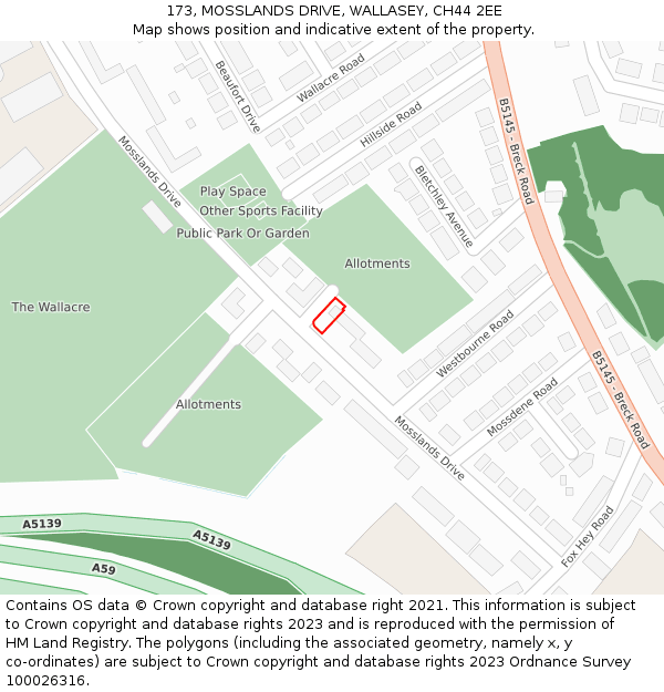 173, MOSSLANDS DRIVE, WALLASEY, CH44 2EE: Location map and indicative extent of plot