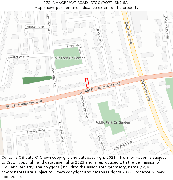 173, NANGREAVE ROAD, STOCKPORT, SK2 6AH: Location map and indicative extent of plot