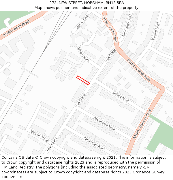 173, NEW STREET, HORSHAM, RH13 5EA: Location map and indicative extent of plot