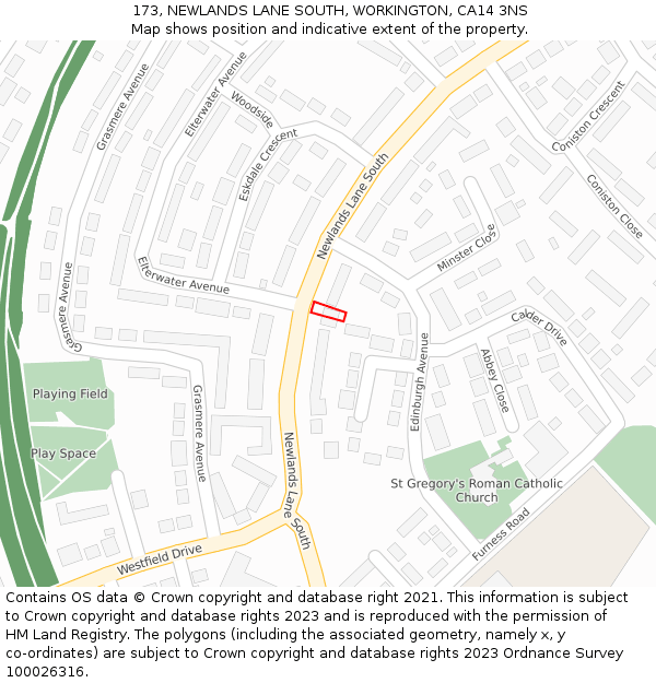 173, NEWLANDS LANE SOUTH, WORKINGTON, CA14 3NS: Location map and indicative extent of plot