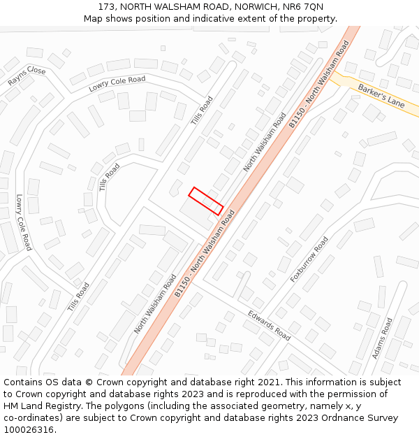 173, NORTH WALSHAM ROAD, NORWICH, NR6 7QN: Location map and indicative extent of plot