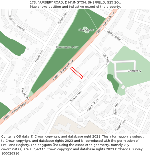 173, NURSERY ROAD, DINNINGTON, SHEFFIELD, S25 2QU: Location map and indicative extent of plot