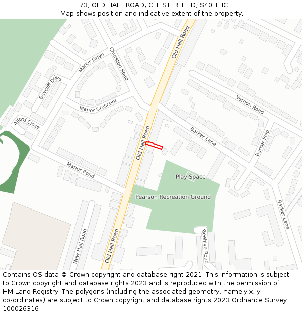173, OLD HALL ROAD, CHESTERFIELD, S40 1HG: Location map and indicative extent of plot