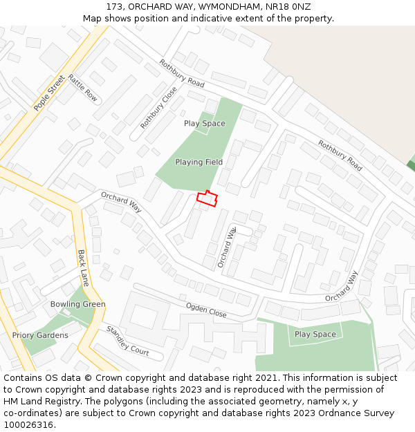173, ORCHARD WAY, WYMONDHAM, NR18 0NZ: Location map and indicative extent of plot