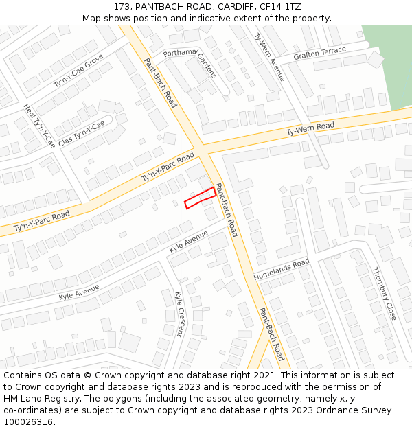 173, PANTBACH ROAD, CARDIFF, CF14 1TZ: Location map and indicative extent of plot