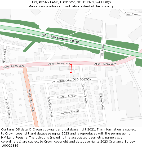 173, PENNY LANE, HAYDOCK, ST HELENS, WA11 0QX: Location map and indicative extent of plot