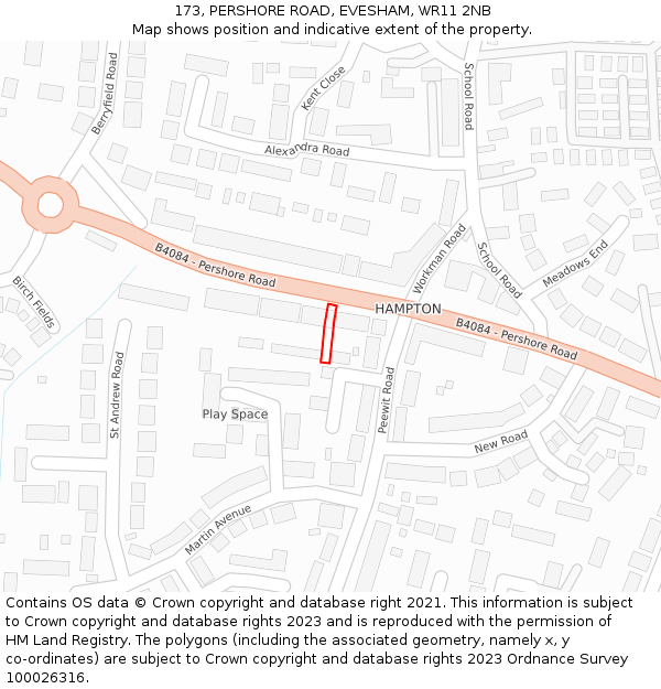 173, PERSHORE ROAD, EVESHAM, WR11 2NB: Location map and indicative extent of plot