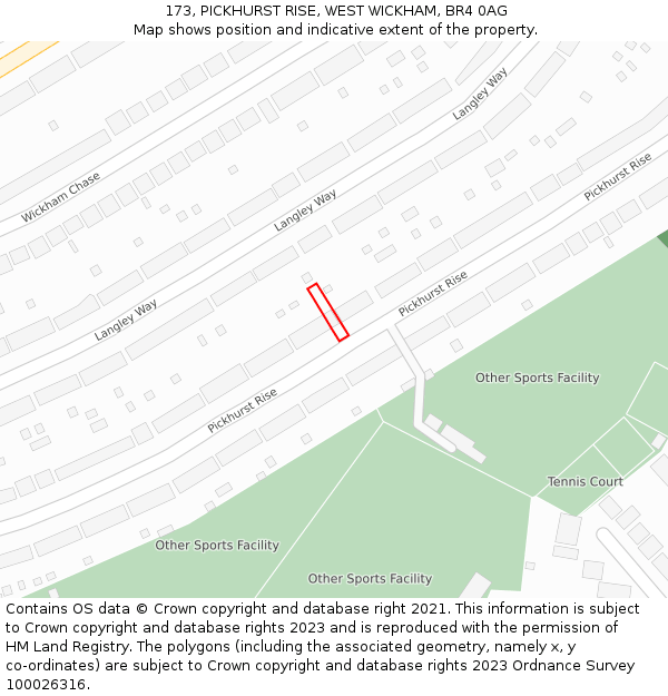 173, PICKHURST RISE, WEST WICKHAM, BR4 0AG: Location map and indicative extent of plot