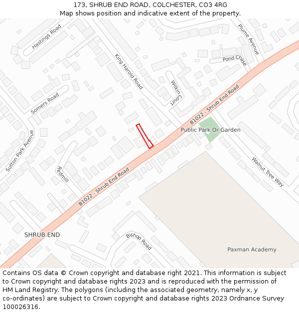 173, SHRUB END ROAD, COLCHESTER, CO3 4RG: Location map and indicative extent of plot