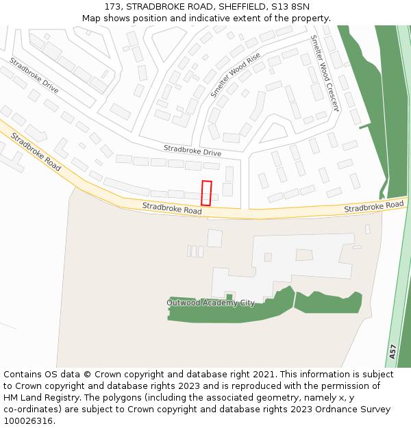 173, STRADBROKE ROAD, SHEFFIELD, S13 8SN: Location map and indicative extent of plot