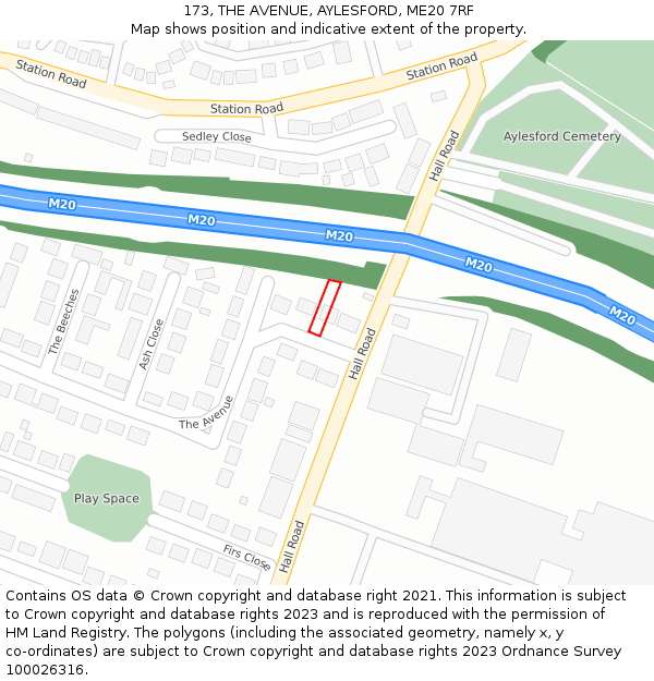 173, THE AVENUE, AYLESFORD, ME20 7RF: Location map and indicative extent of plot
