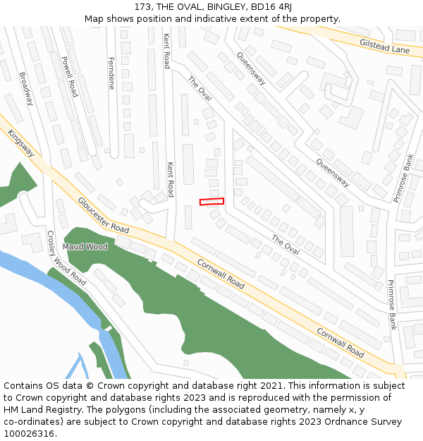 173, THE OVAL, BINGLEY, BD16 4RJ: Location map and indicative extent of plot