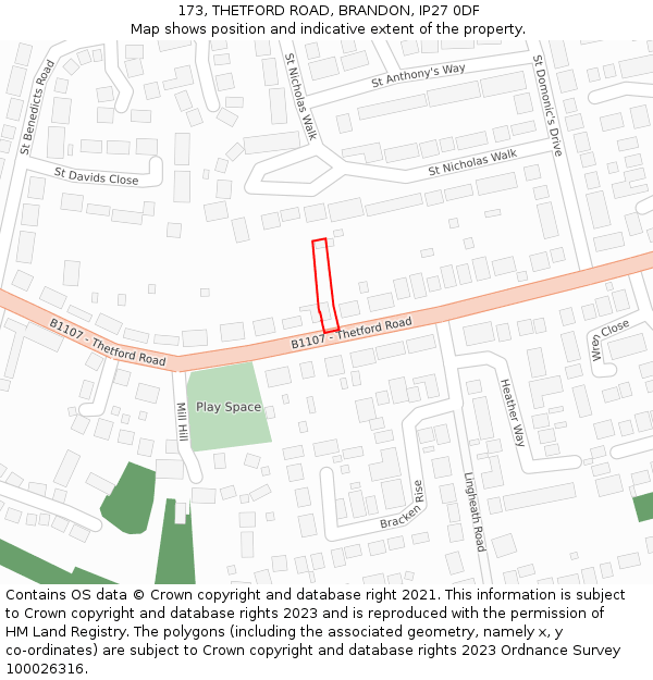 173, THETFORD ROAD, BRANDON, IP27 0DF: Location map and indicative extent of plot
