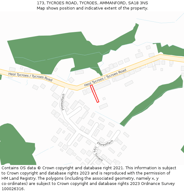 173, TYCROES ROAD, TYCROES, AMMANFORD, SA18 3NS: Location map and indicative extent of plot