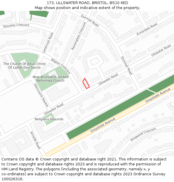 173, ULLSWATER ROAD, BRISTOL, BS10 6ED: Location map and indicative extent of plot