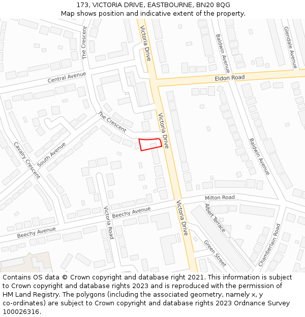 173, VICTORIA DRIVE, EASTBOURNE, BN20 8QG: Location map and indicative extent of plot