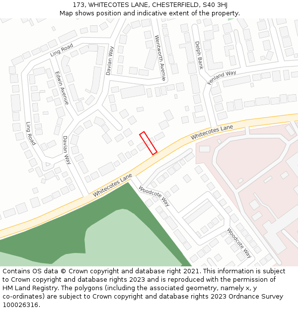 173, WHITECOTES LANE, CHESTERFIELD, S40 3HJ: Location map and indicative extent of plot
