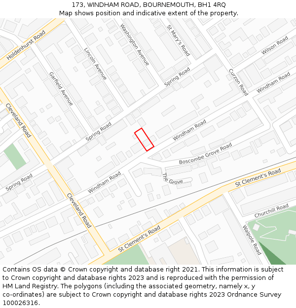 173, WINDHAM ROAD, BOURNEMOUTH, BH1 4RQ: Location map and indicative extent of plot