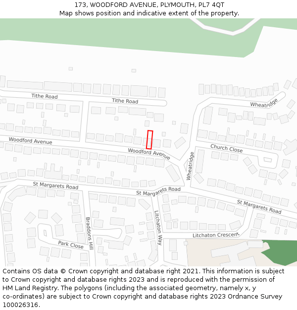 173, WOODFORD AVENUE, PLYMOUTH, PL7 4QT: Location map and indicative extent of plot