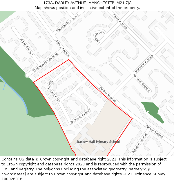 173A, DARLEY AVENUE, MANCHESTER, M21 7JG: Location map and indicative extent of plot