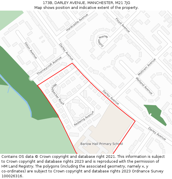 173B, DARLEY AVENUE, MANCHESTER, M21 7JG: Location map and indicative extent of plot