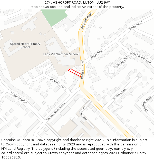174, ASHCROFT ROAD, LUTON, LU2 9AY: Location map and indicative extent of plot