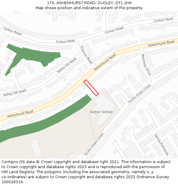 174, ASHENHURST ROAD, DUDLEY, DY1 2HX: Location map and indicative extent of plot