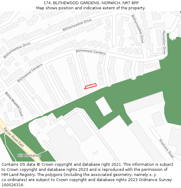 174, BLITHEWOOD GARDENS, NORWICH, NR7 8PP: Location map and indicative extent of plot